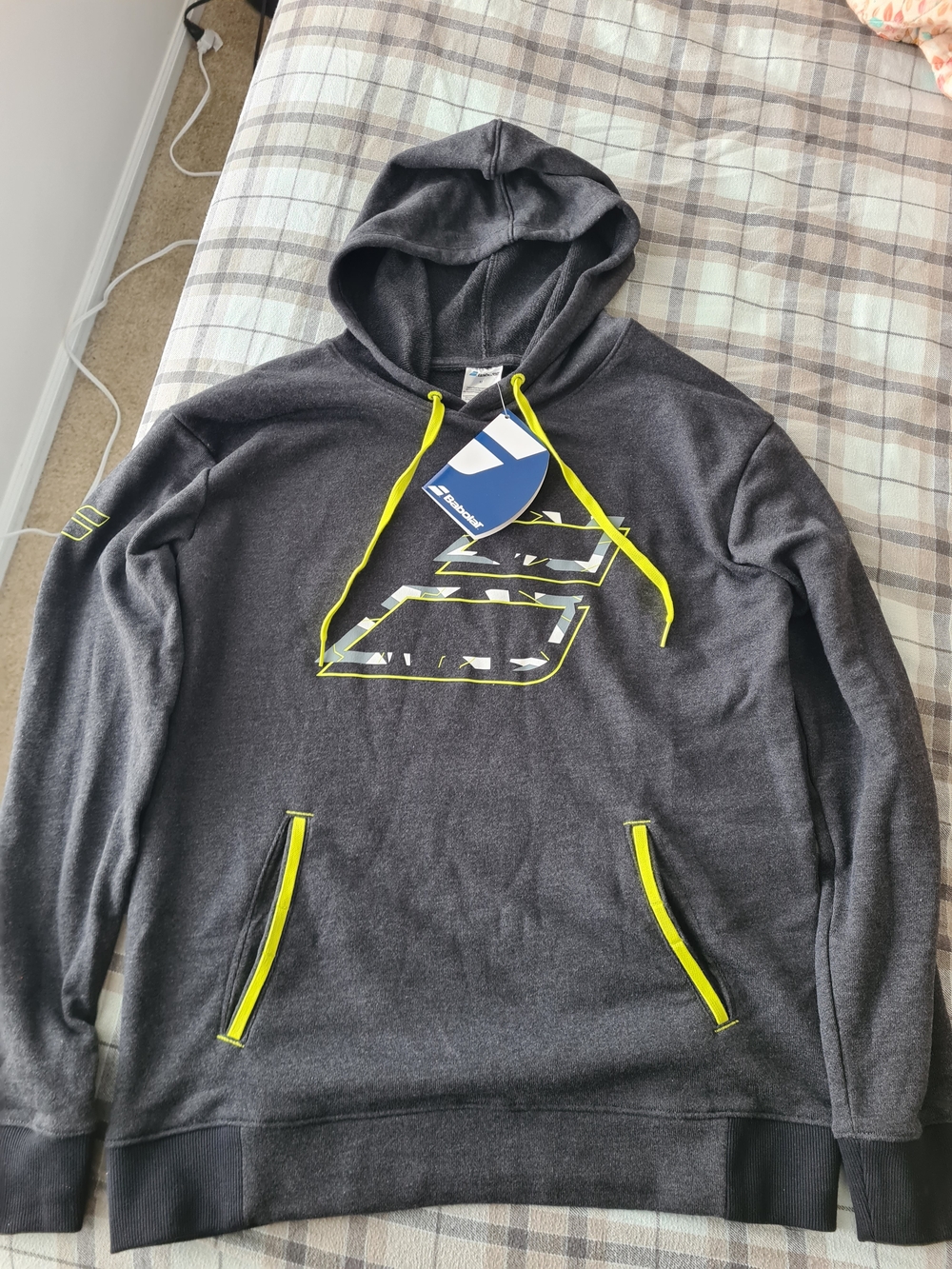 Babolat Charcoal Hoodie with Neon Yellow Accents
